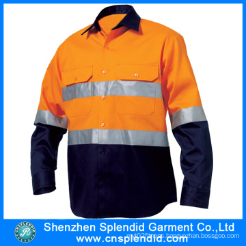 100% Cotton High Visibility Orange Work Long Sleeve Safety Shirt